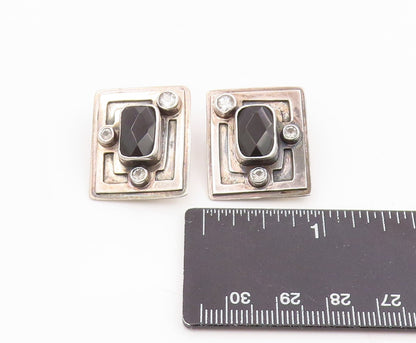 925 Sterling Silver Vintage Earrings MARGARET THURMAN Onyx & Topaz  EG14281