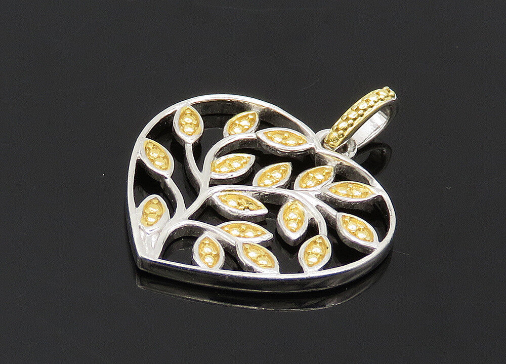 D 'JAY 925 Silver  Vintage Genuine Diamond Floral Vine Heart Pendant  PT15721