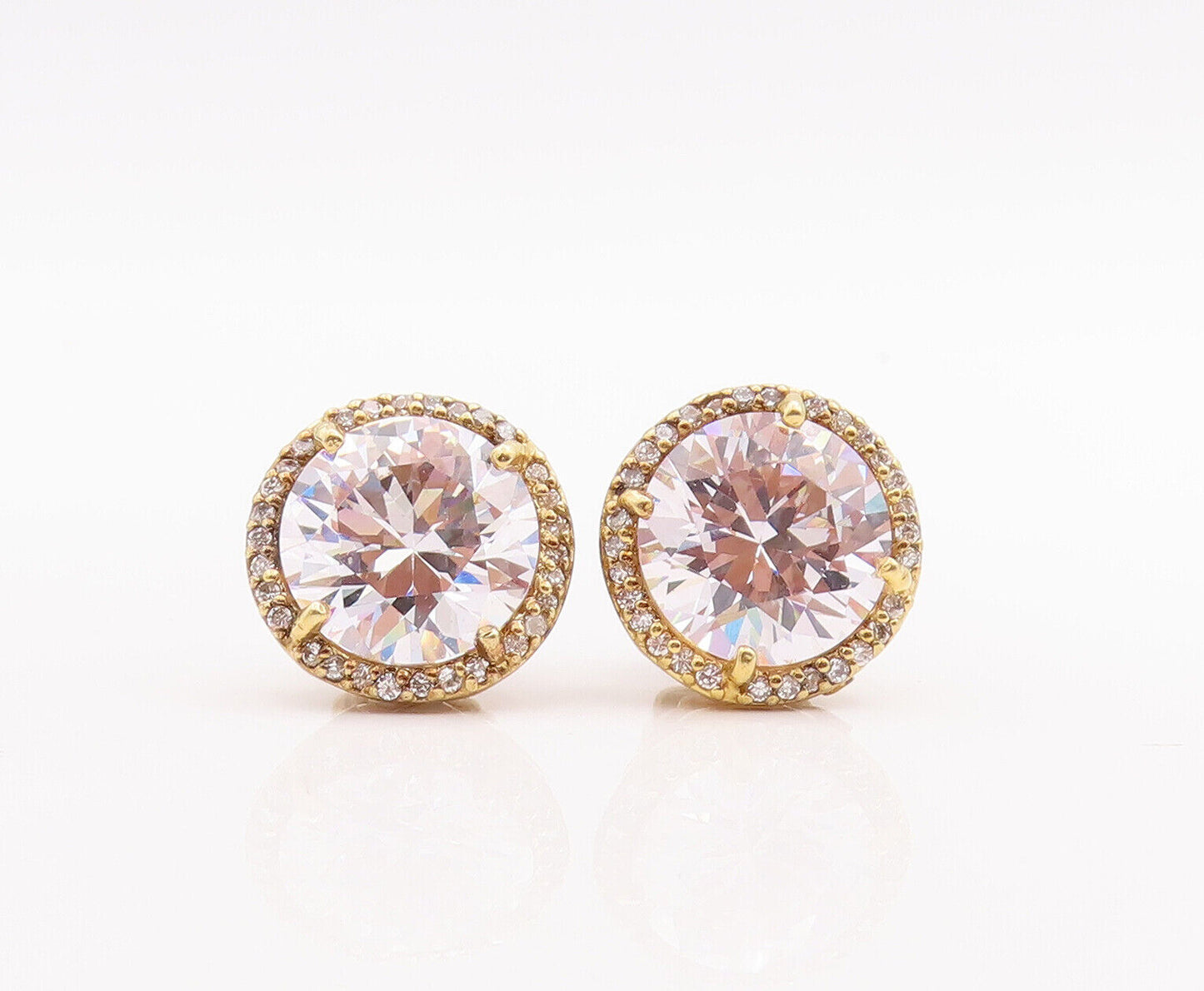 925 Sterling Silver Vintage Earrings Large Round Cut  CZ Halo CZ Band  EG13067