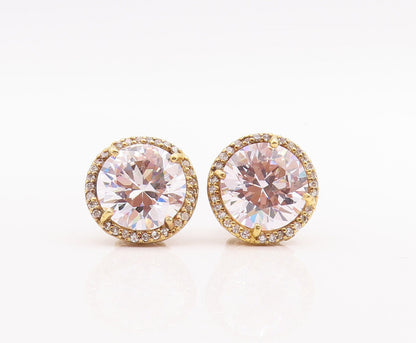925 Sterling Silver Vintage Earrings Large Round Cut  CZ Halo CZ Band  EG13067
