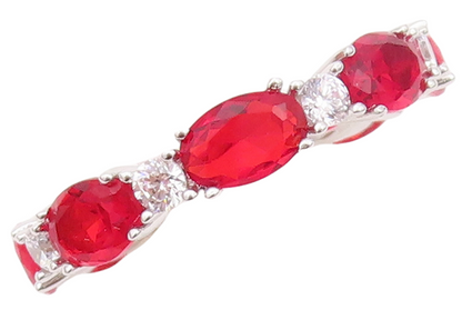 925 Sterling Silver Vintage Ring Oval Red & Round White CZ Band  Sz 7  RG30260