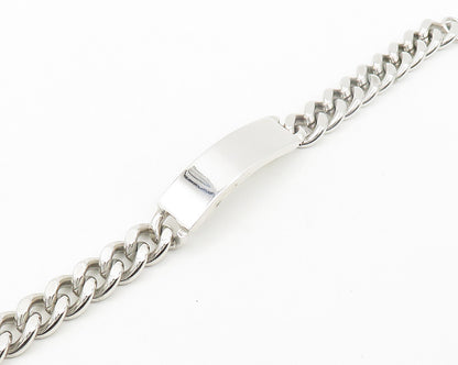 925 Sterling Silver  Shiny Polished Smooth Bar Curb Link Chain Bracelet BT7716