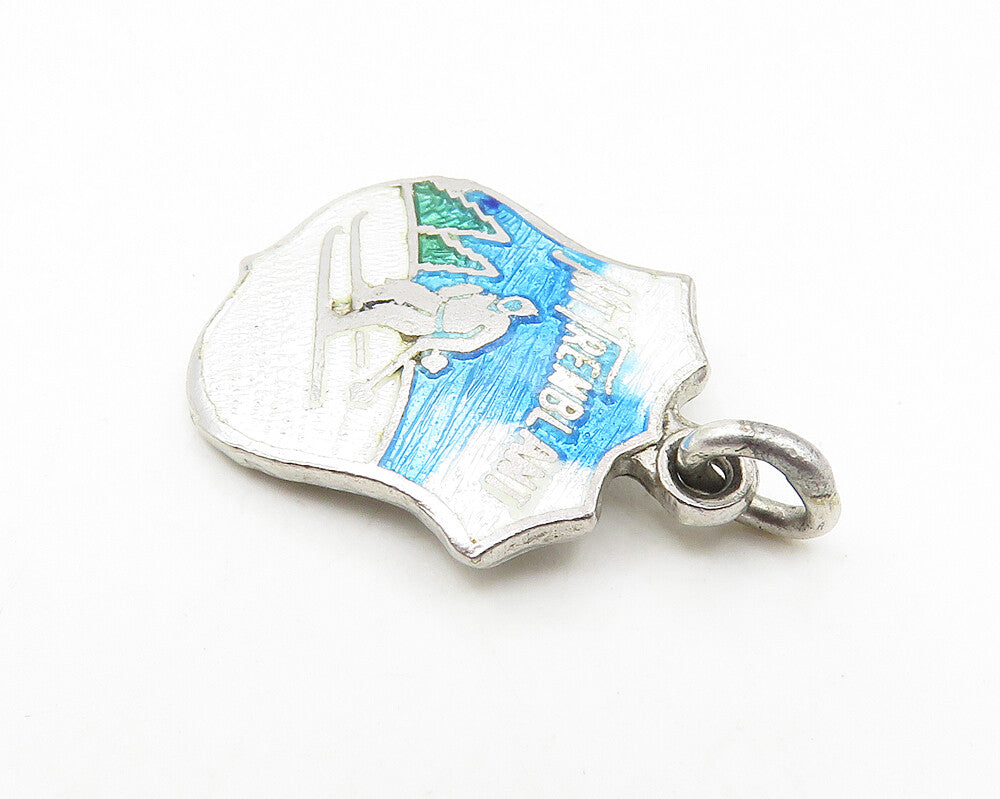925 Sterling Silver  Vintage Enamel Mt. Tremblant Skiing Drop Pendant  PT8194