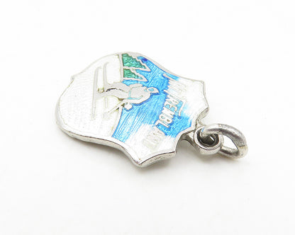 925 Sterling Silver  Vintage Enamel Mt. Tremblant Skiing Drop Pendant  PT8194
