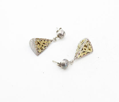 925 Sterling Silver  Vintage Diamond Cut Floral Pyramid Drop Earrings  EG4207