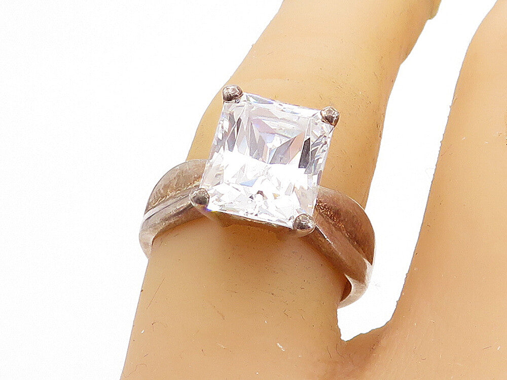 KOREA 925 Silver  Vintage Prong Set Cubic Zirconia Solitaire Ring Sz 7  RG5794