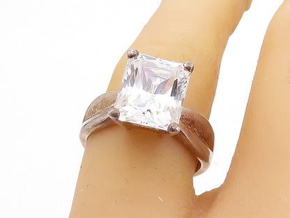 KOREA 925 Silver  Vintage Prong Set Cubic Zirconia Solitaire Ring Sz 7  RG5794