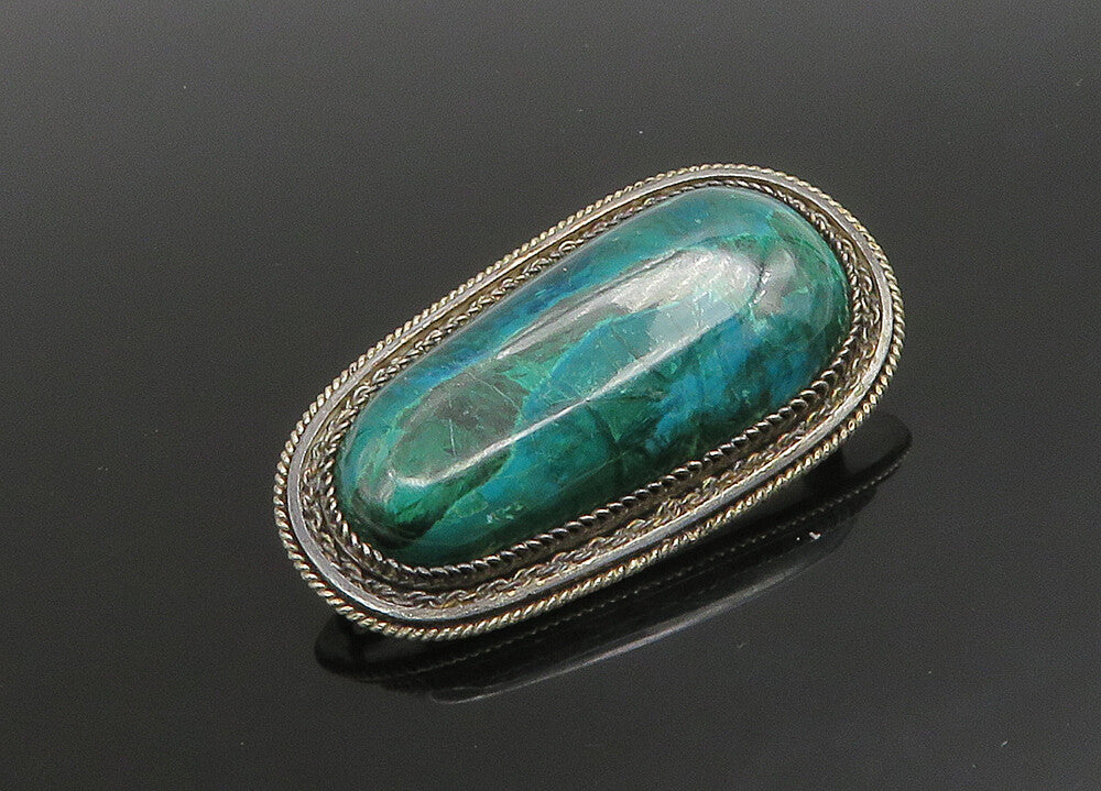 ISRAEL 925 Sterling Silver  Vintage Cabochon Eilat Stone Brooch Pin  BP9045
