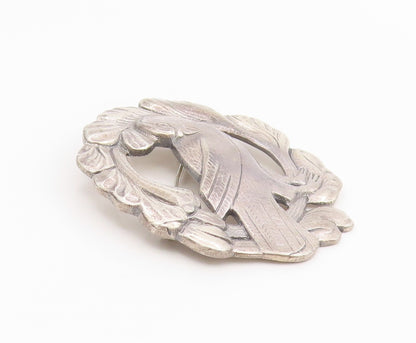 925 Sterling Silver Vintage Brooch Pin Etched Dove In Wreath Motif  BP12169