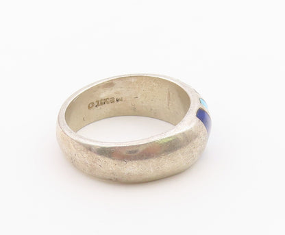 925 Sterling Silver Vintage Ring MEXICO Multi Gemstone Inlay Dome  Sz 9  RG36456