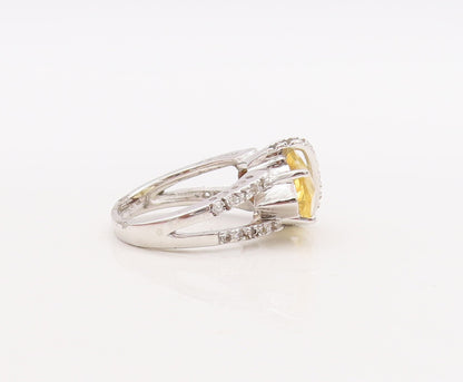 925 Sterling Silver Vintage Ring Marquise Cut Citrine & Topaz Band Sz 7  RG29846