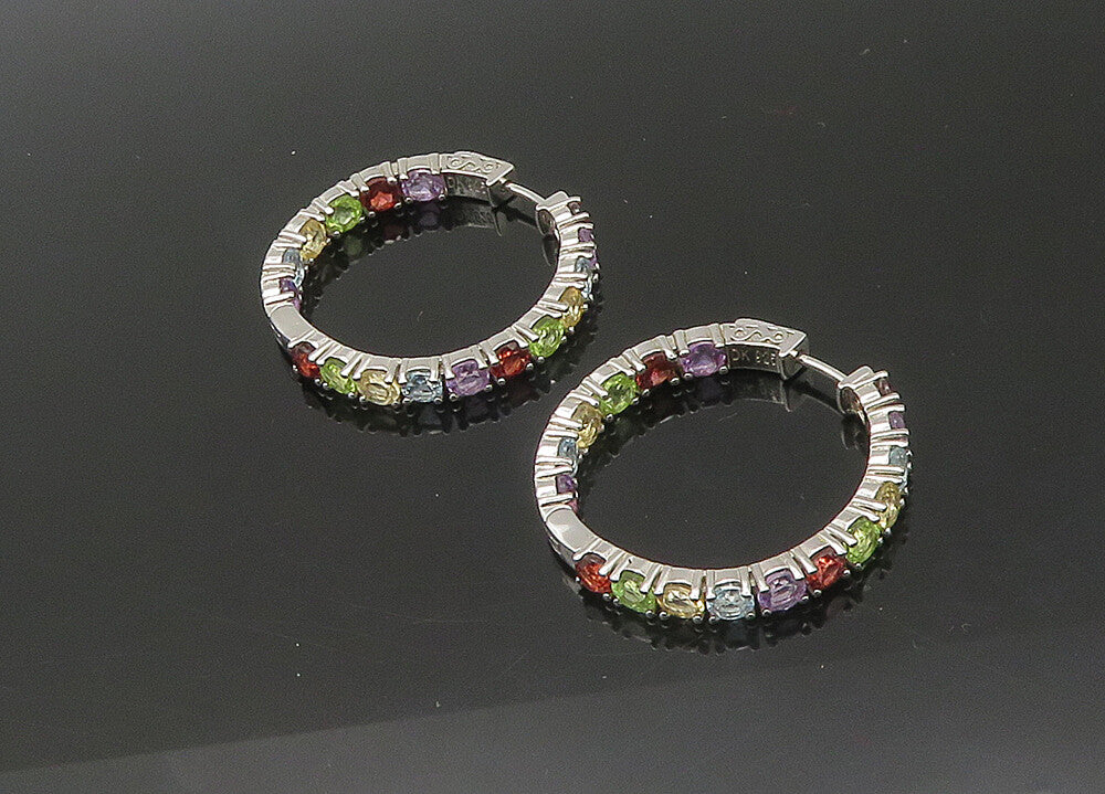925 Silver  Vintage Topaz Amethyst Peridot & Garnet Hoop Earrings  EG10933