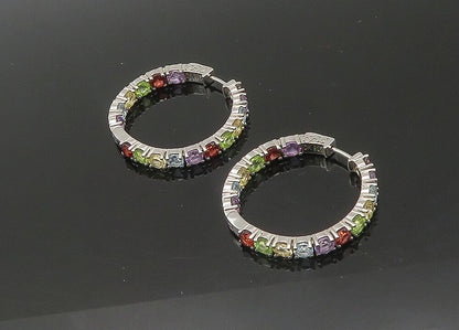 925 Silver  Vintage Topaz Amethyst Peridot & Garnet Hoop Earrings  EG10933
