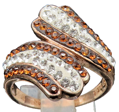 925 Sterling Silver  Vintage Sparkly Rhinestones Bypass Ring Sz 7  RG24579