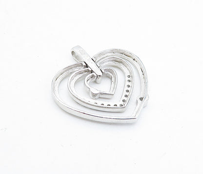 925 Sterling Silver  Vintage Cubic Zirconia Open Love Hearts Pendant  PT2896