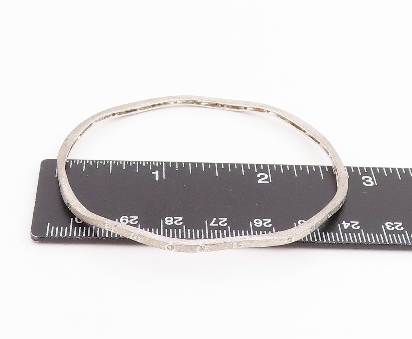 925 Sterling Silver Vintage Bracelet CZ Minimalist Elegant Wavy Bangle  BT11856