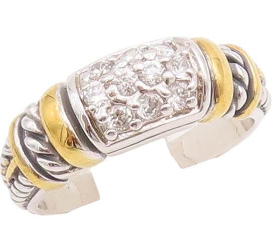 925 Sterling Silver Vintage Ring Solid Etched Inlay Cubic Zirconia Sz 7  RG28676