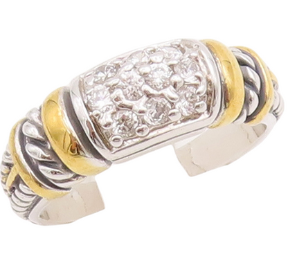925 Sterling Silver Vintage Ring Solid Etched Inlay Cubic Zirconia Sz 7  RG28676