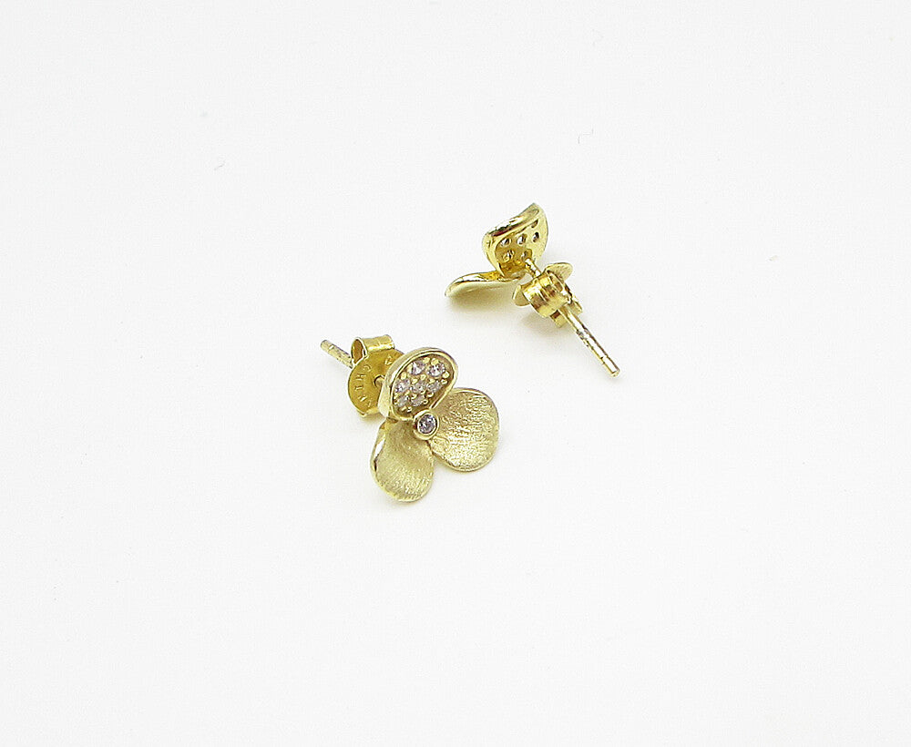 Gold Over 925 Sterling Silver White Cubic Zirconia Floral Stud Earrings EG1444