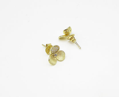 Gold Over 925 Sterling Silver White Cubic Zirconia Floral Stud Earrings EG1444