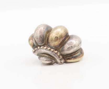 925 Sterling Silver Vintage Earrings Large Solid Puffed Beaded Carved  EG13045