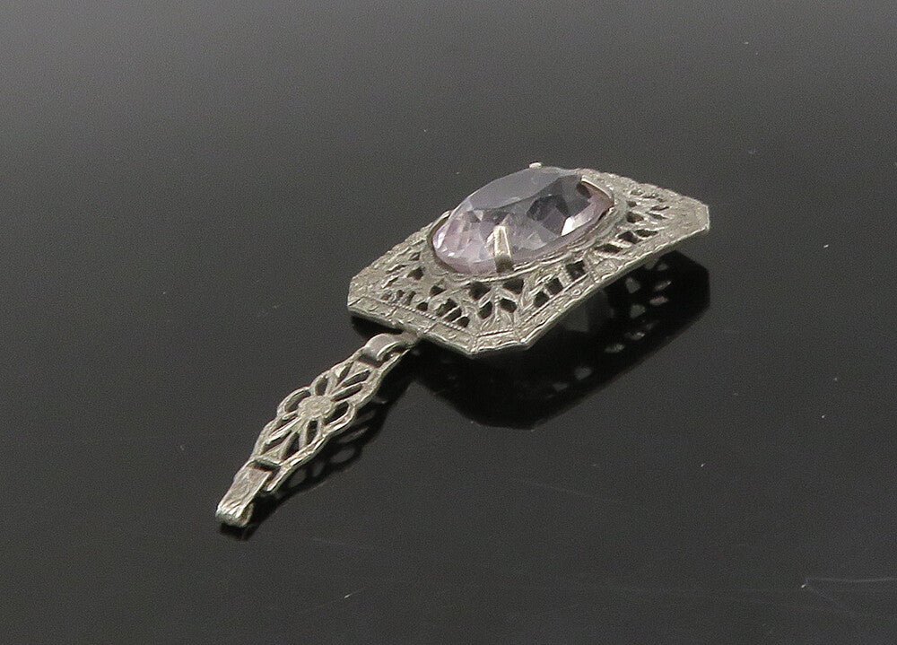 925 Sterling Silver  Vintage Antique Topaz Floral Vine Detail Pendant  PT18837