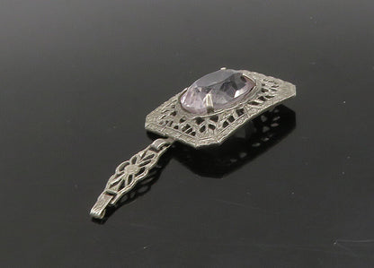 925 Sterling Silver  Vintage Antique Topaz Floral Vine Detail Pendant  PT18837