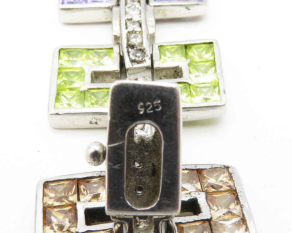 925 Silver  Topaz Garnet Peridot & Amethyst Shiny Chain Necklace  NE3173