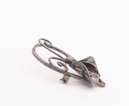 925 Sterling Silver Vintage Brooch Pin Modernist Drop Cut Beaded Lily  BP10664