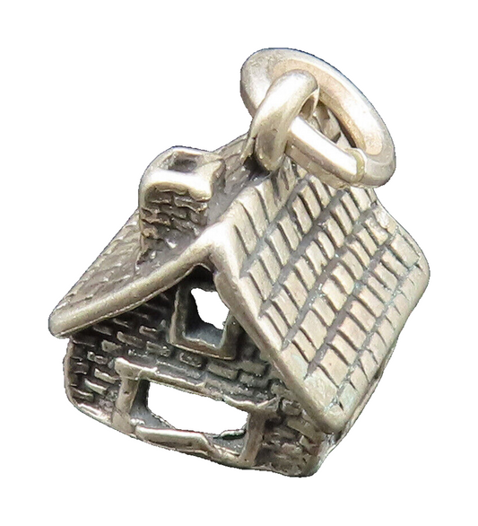 925 Sterling Silver  Vintage Sculpted Etched House Charm Pendant  PT20662
