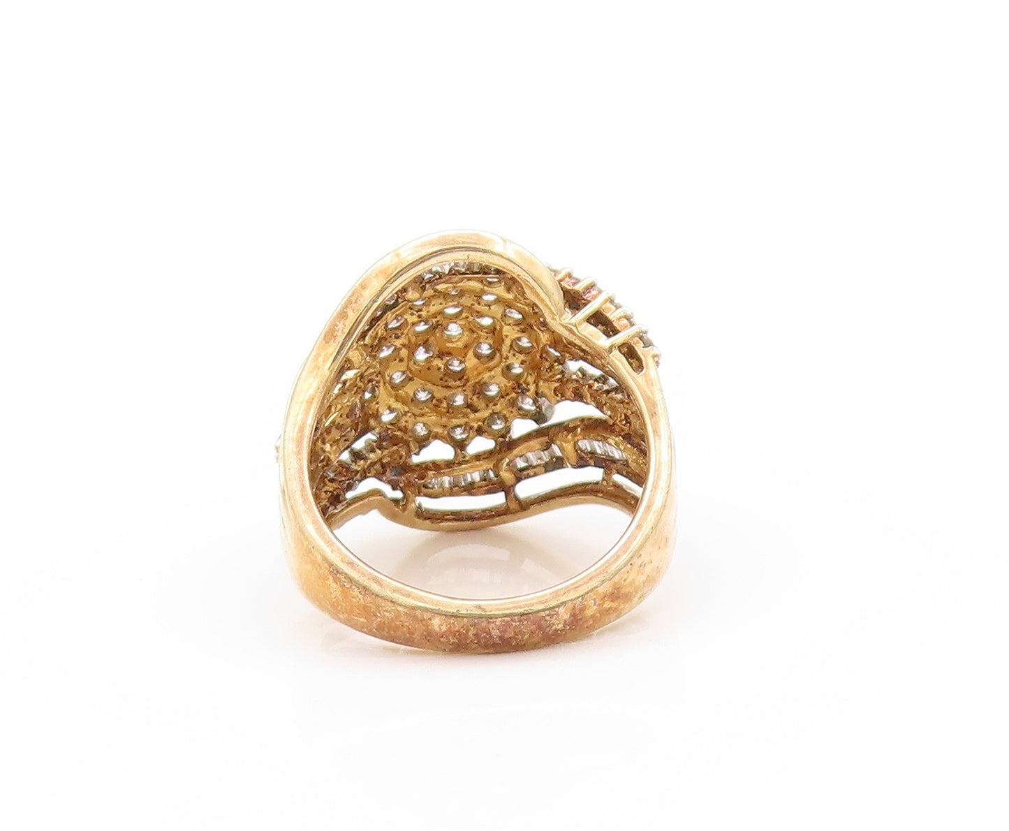 925 Sterling Silver Vintage Ring Gold Plate Real 1.5Ct Diamonds  Sz 7.5  RG32870