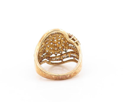 925 Sterling Silver Vintage Ring Gold Plate Real 1.5Ct Diamonds  Sz 7.5  RG32870