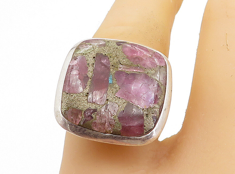 925 Sterling Silver Purple Jasper Square Shiny Cocktail Ring Sz 7.5 RG7777