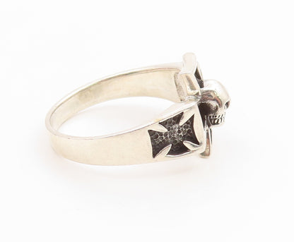 925 Sterling Silver Vintage Ring Gothic Skull Maltese Cross Band  Sz 15  RG35837