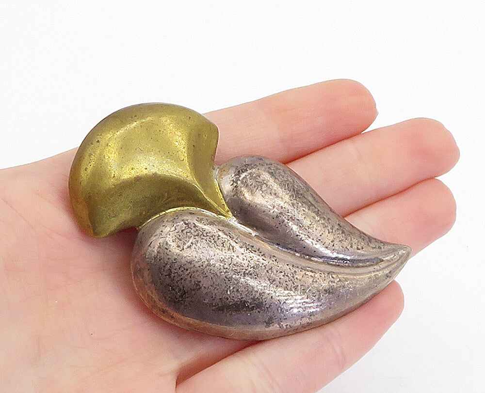MEXICO 925 Sterling Silver  Vintage Two Tone Hollow Leaf Brooch Pin  BP1244