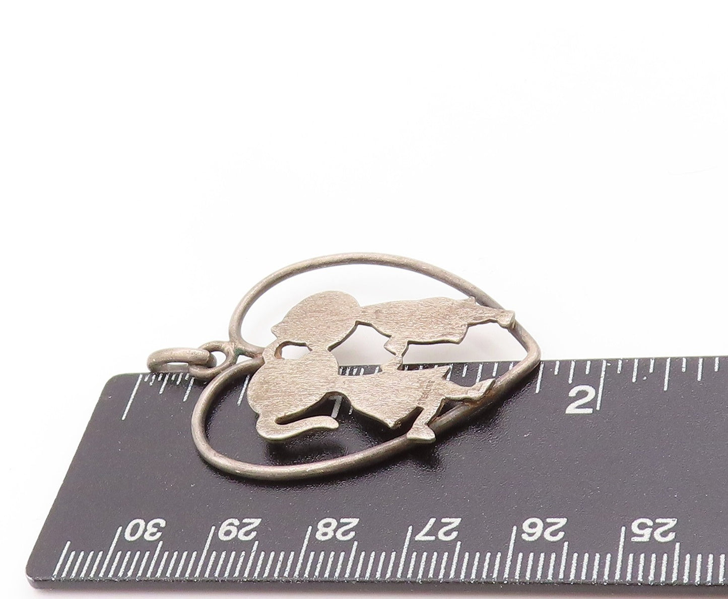 925 Sterling Silver Vintage Pendant Childhood Kissing Lovers Cut Heart  PT24224