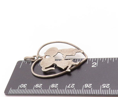 925 Sterling Silver Vintage Pendant Childhood Kissing Lovers Cut Heart  PT24224