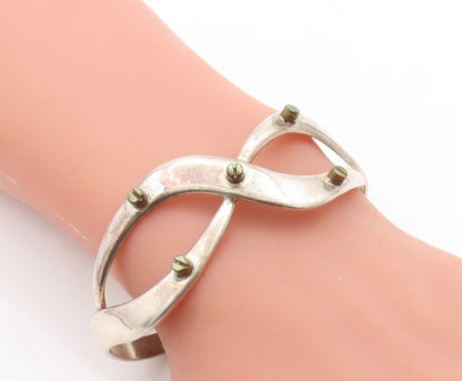 MEXICO 925 Sterling Silver  Vintage 2 Tone Screw Infinity Cuff Bracelet BT2277