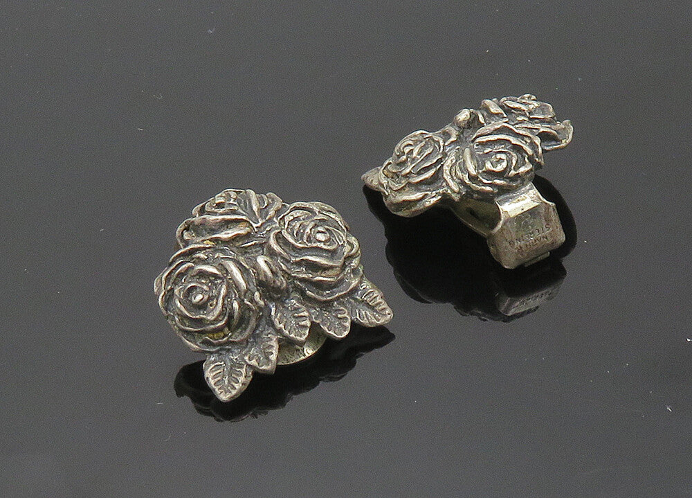 NAPIER 925 Silver  Vintage Antique Rare Roses Non Pierce Earrings  EG10371