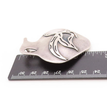 925 Sterling Silver Vintage Brooch Solid Modernist Bird On Vessel Pin  BP11940
