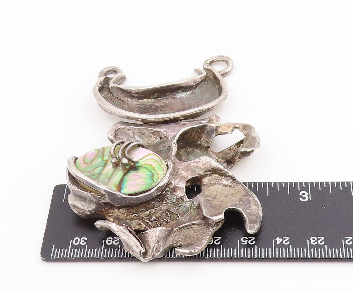 925 Sterling Silver Vintage Pendant Abalone Solid Brutalist Design  PT25694