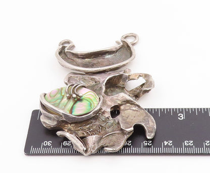 925 Sterling Silver Vintage Pendant Abalone Solid Brutalist Design  PT25694
