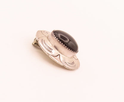 NAVAJO 925 Sterling Silver Vintage Onyx Seed Floral Earrings EG12440