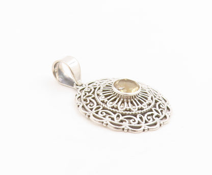 925 Sterling Silver Vintage Pendant Round Cut Citrine Openwork Charm  PT26240