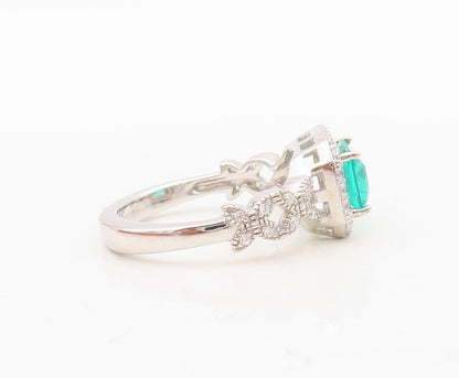 925 Sterling Silver Vintage Ring Rectangle Sea Green Halo White CZ  Sz 7 RG30933