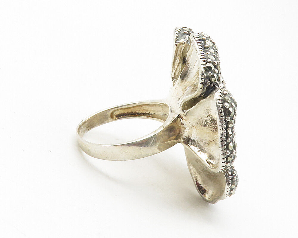 925 Sterling Silver  Cubic Zirconia & Marcasite Cocktail Ring Sz 7  RG11779