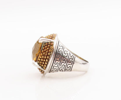 925 Sterling Silver Vintage Ring Gold Plated Beaded Round Citrine  Sz 7  RG29035