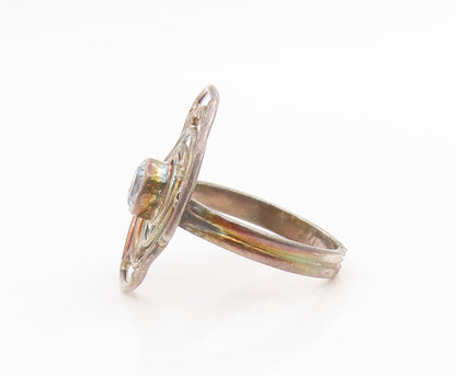 925 Sterling Silver Vintage Ring Blue Topaz Circular Maze Band  Sz 6.5  RG34623