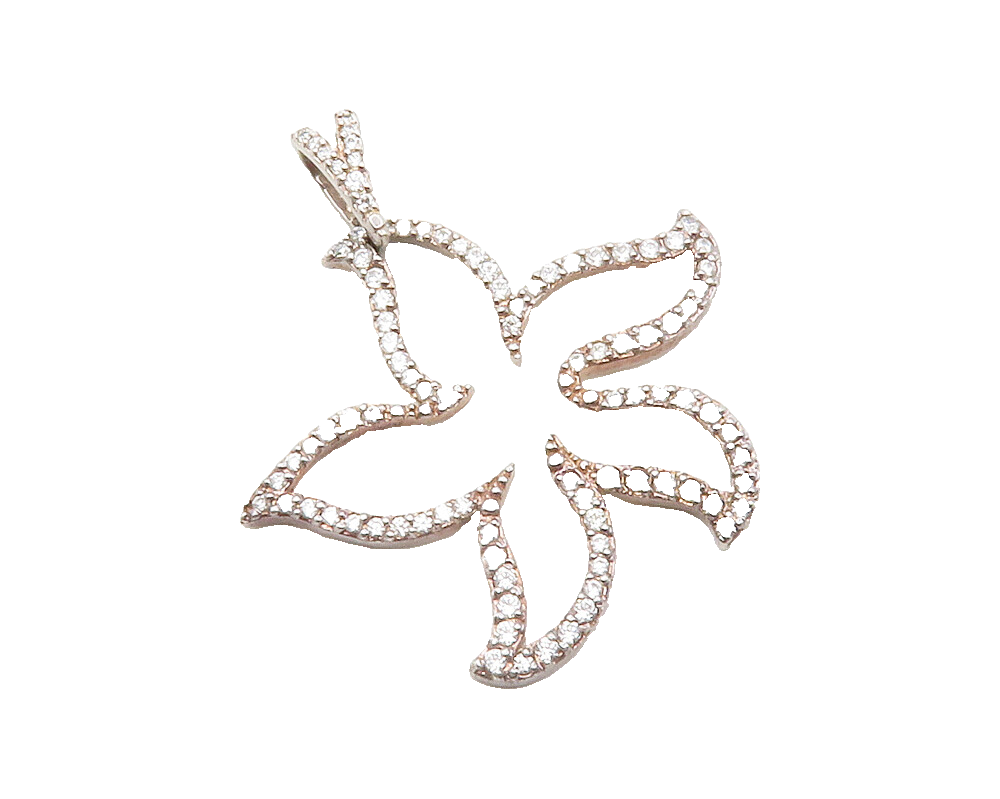 925 Sterling Silver  Vintage White Topaz Open Flower Motif Pendant  PT10005