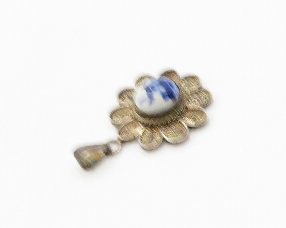 925 Sterling Silver  Vintage Enamel Windmill Filigree Flower Pendant  PT14703